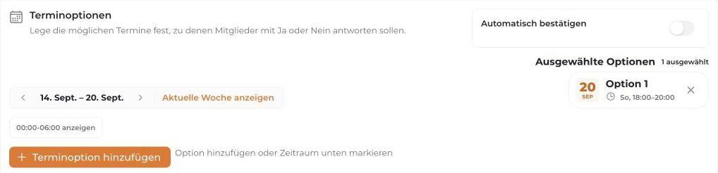 Terminoptionen für eine neue Terminkoordination vorbereiten.