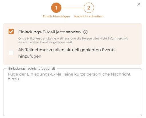 Versandoptionen und optionale Nachricht im zweiten Schritt der Teameinladung