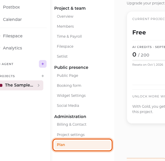 Project navigation: “Plan” under “Administration”